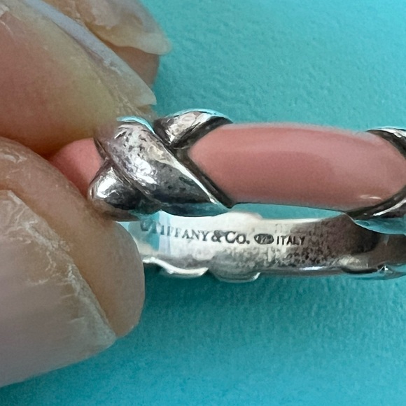 🔴Authentic TIFFANY & CO VINTAGE Pink Enamel X Design Band / Ring 🔴 - Picture 6 of 8